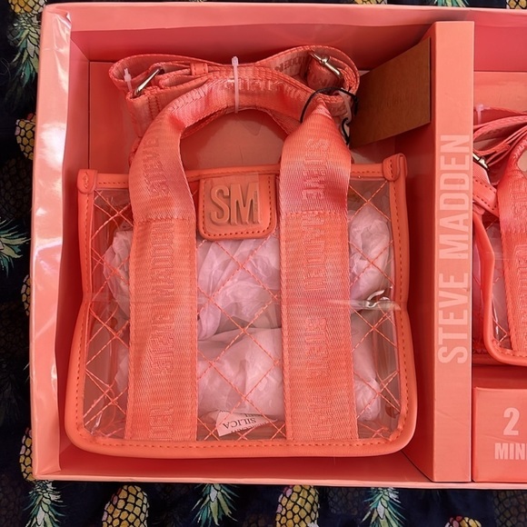 Brand New Steve Madden 2-Piece Set Mini & Micro Crossbody Purse Clear Coral - Picture 3 of 14